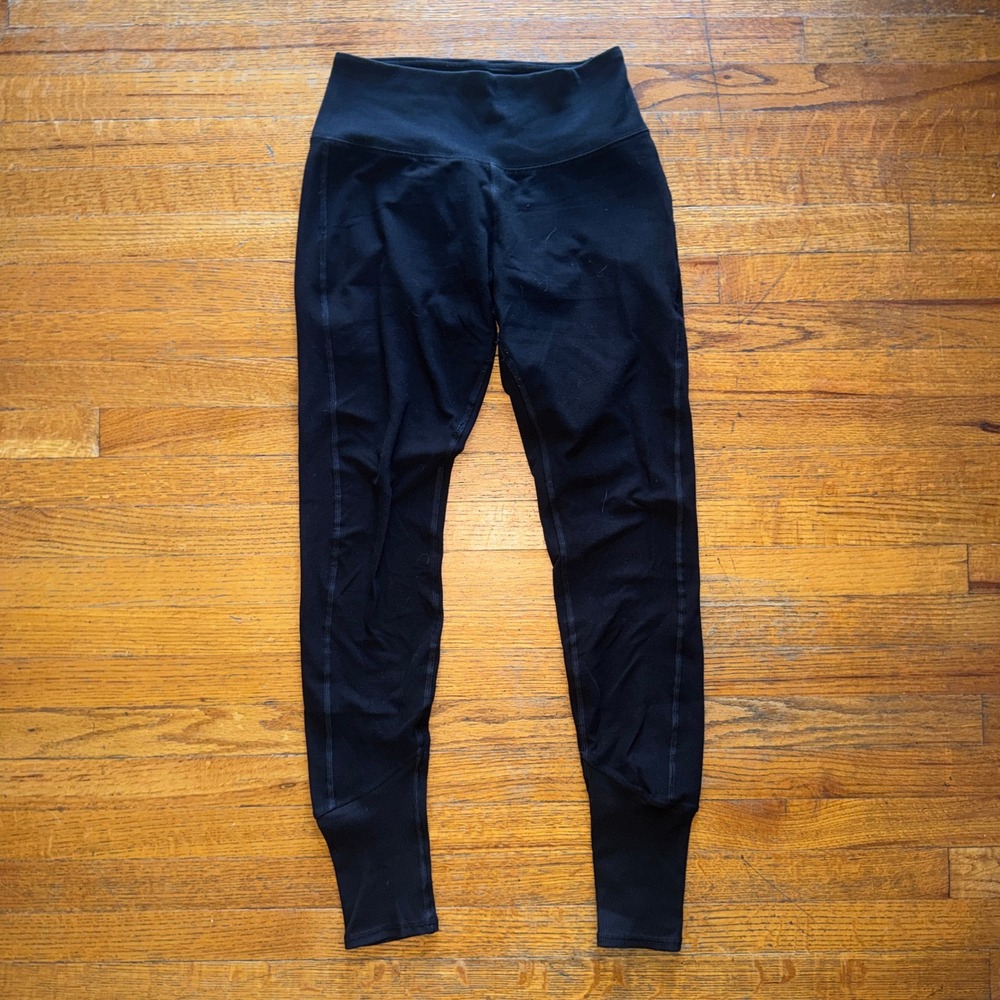 Alo Yoga Black High Waist Coast Leggings Ribbed Cuffs Size M Activewear